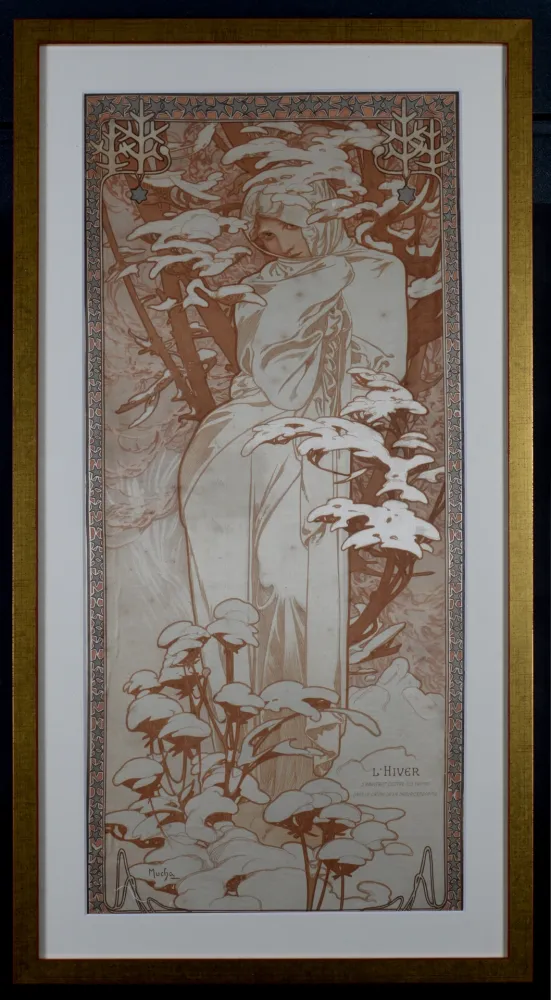 Litografía Mucha - The Seasons : Winter, 1900