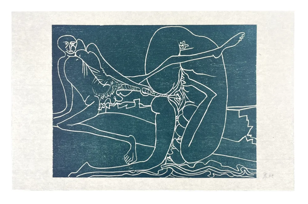 Grabado En Madera Müller - 13 FOIS ELLE ET MOI - LA PLAGE