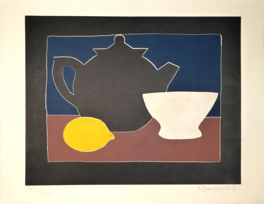 Aguatinta Mumprecht - Théière, bol et citron