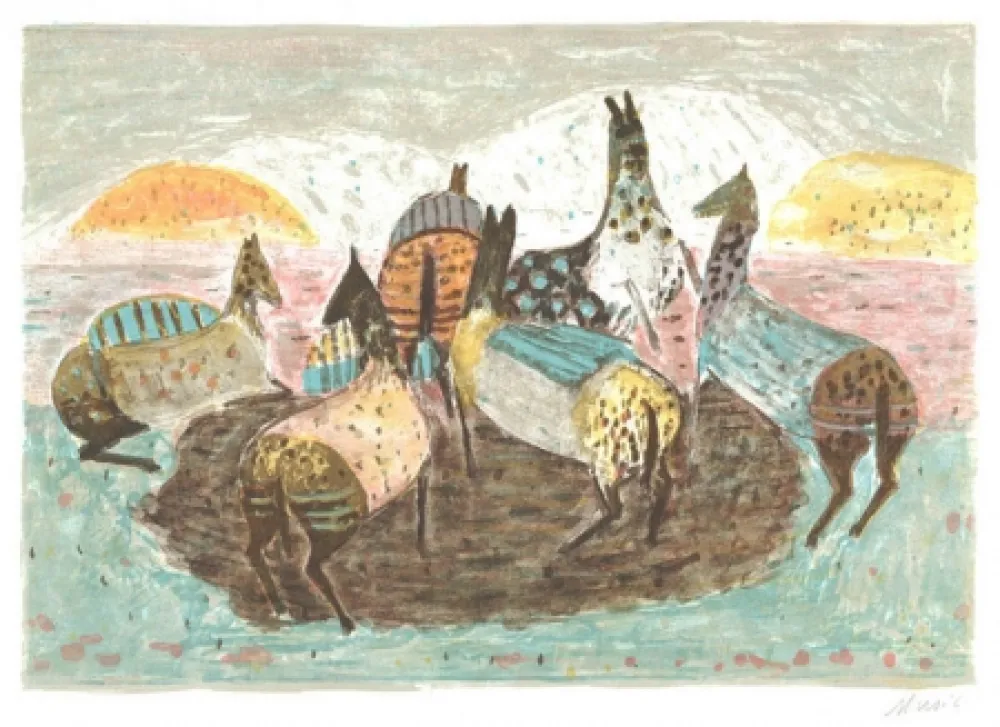 Litografía Music - Spielende pferde