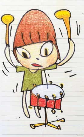 Litografía Nara - Yoshitomo Nara (1959) - Banging the Drum - lithograph on paper - 2020