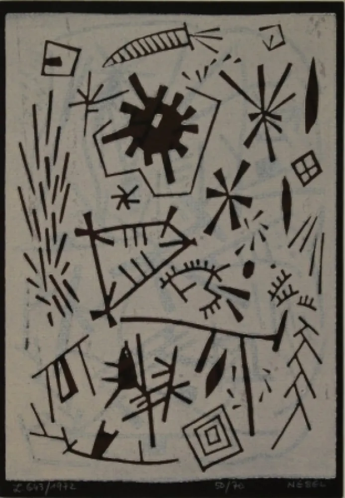 Linograbado Nebel - Farbiger Linolschnitt (Werknummer L. 643/1972). 
