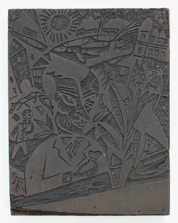 Linograbado Nerlinger - Mann vor Stadtlandschaft (Man in Front of a Cityscape)