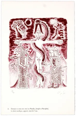 Litografía Nørgaard - A. Demain tu seras avec moi au Paradis, Joseph et Parciphal, le christ nordique, apporte-moi de l'eau