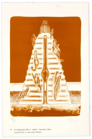 Litografía Nørgaard - A. In mémoriam, liberté - égalité - fraternité, danse aujourd'hui, tu seras mort demain.
