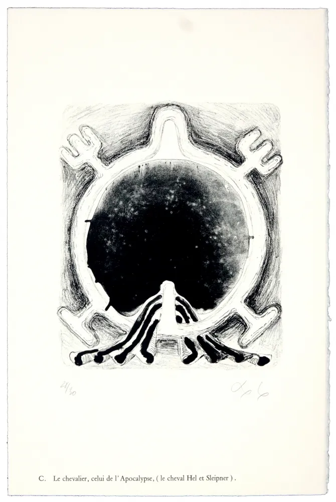 Litografía Nørgaard - C. Le chevalier, celui de l'Apocalyspe, (le cheval Hel et Sleipner).