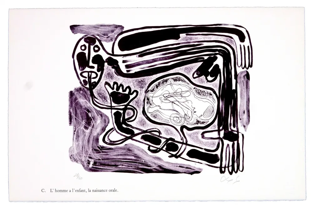 Litografía Nørgaard - C. L'homme a l'enfant, la naissance orale
