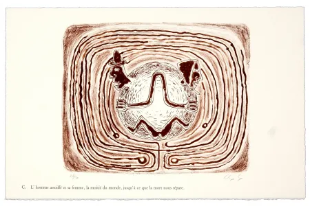 Litografía Nørgaard - C. L'homme assoiffé et sa femme, la moitié du monde, jusqu'à ce que la mort nous sépare.