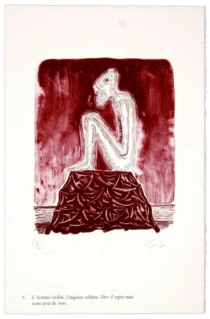 Litografía Nørgaard - C. L'homme civilisé, l'angoisse sublime, libre d'esprit mais ayant peur de vivre
