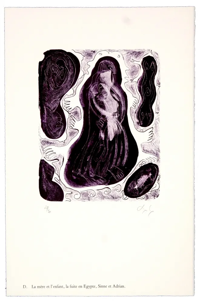 Litografía Nørgaard - D. La mère et l'enfant, la fuite en Egypte, Sinne et Adrian