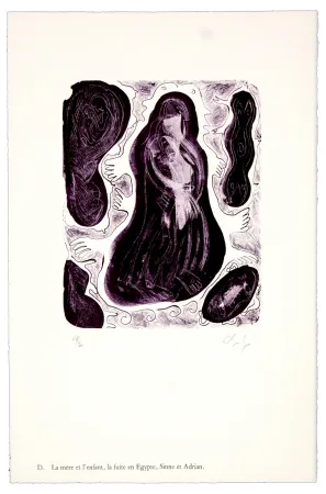 Litografía Nørgaard - D. La mère et l'enfant, la fuite en Egypte, Sinne et Adrian