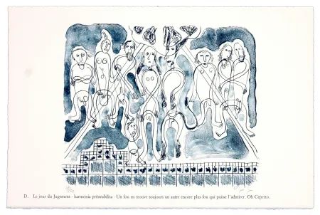 Litografía Nørgaard - D. Le jour du jugement - harmonia prêstrabilita - Un fou en trouve toujours un autre encore plus fouqui puisse l'admirer. Oh Cepetto