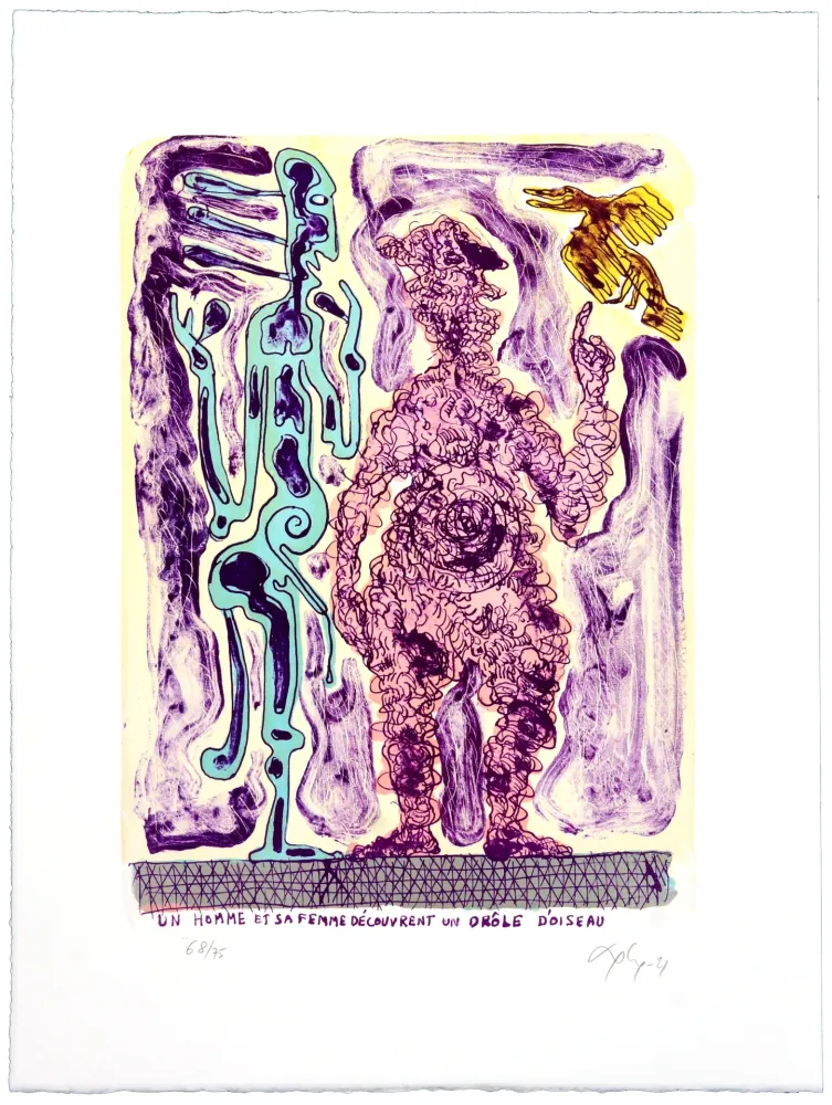 Litografía Nørgaard - Un homme et sa femme découvrent un drôle d’oiseau