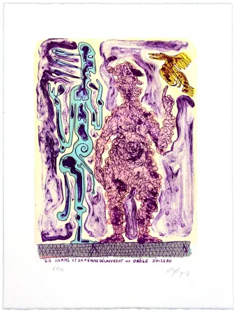 Litografía Nørgaard - Un homme et sa femme découvrent un drôle d’oiseau