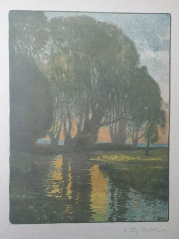 Litografía Oertel - Abend am Bach