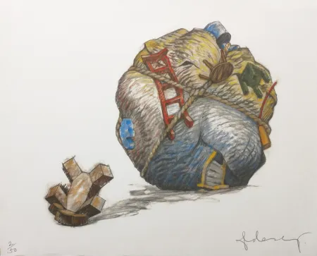 Serigrafía Oldenburg - HOUSEBALL WITH FALLEN TOY BEAR