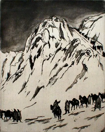 Aguafuerte Orlik - Austrian Munitions Column on Serbian Border