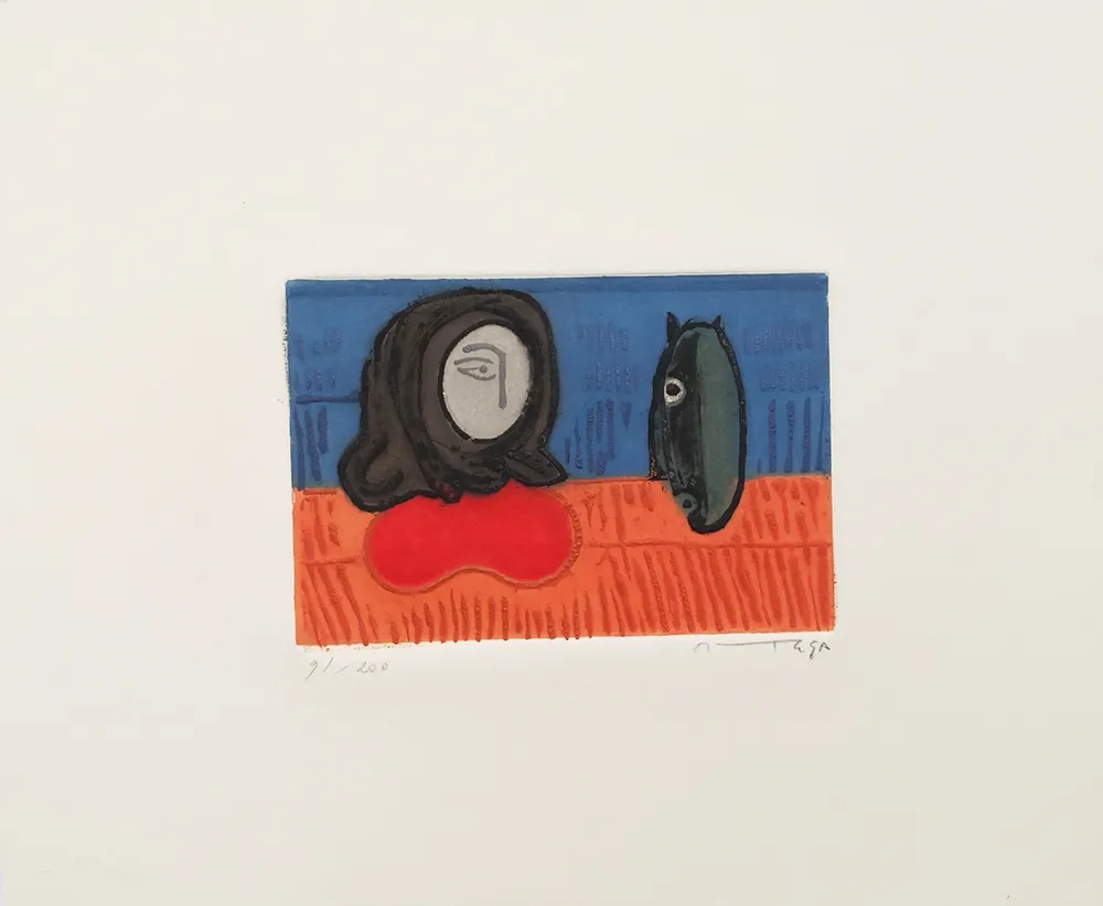 Aguafuerte Ortega - Figura con cavallo