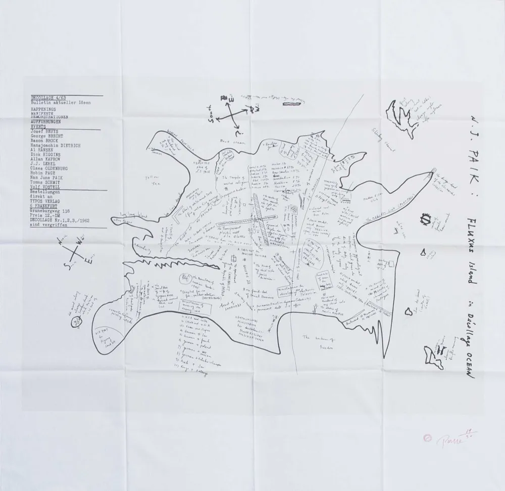 Serigrafía Paik - FLUXUS ISLAND IN DECOLLAGE OCEAN
