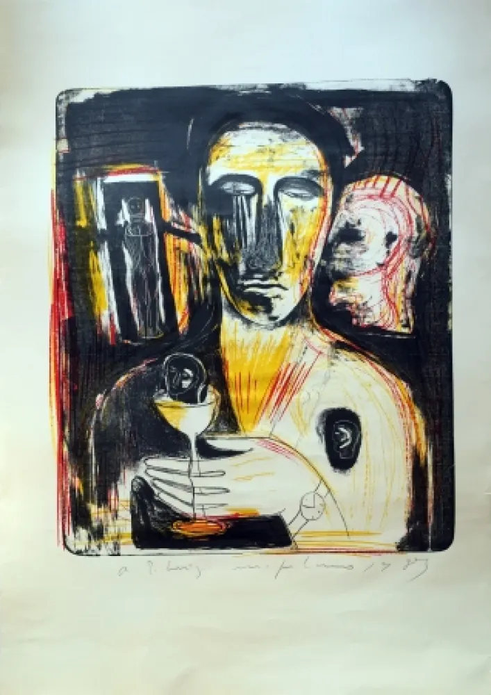 Litografía Paladino - Come in uno specchio