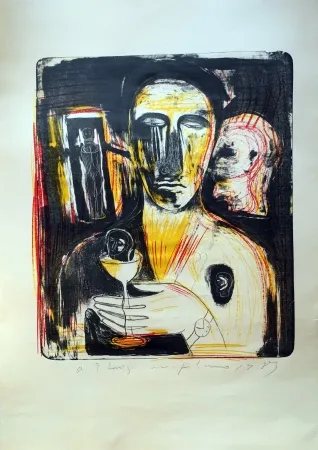 Litografía Paladino - Come in uno specchio