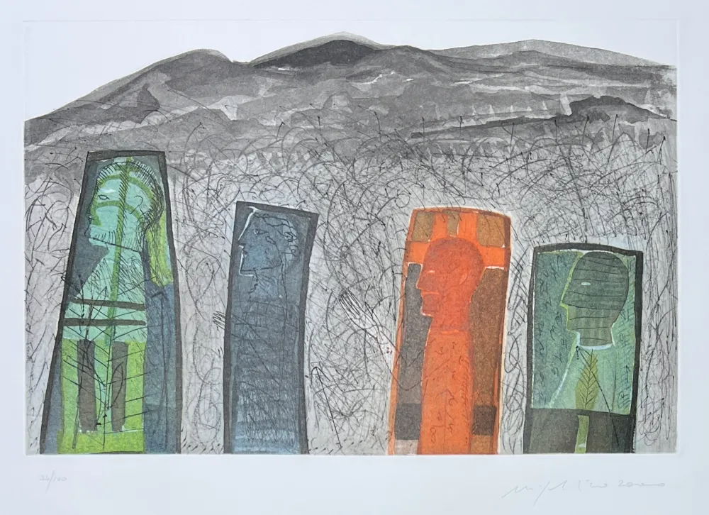 Grabado Paladino - Mimmo Paladino (1948) - Sguardo a destra - color etching - 2000