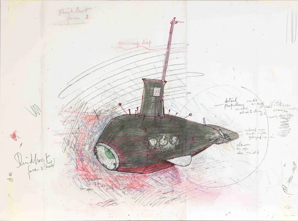 Serigrafía Panamarenko - De Duikboot : project Panamarenko faze III XL