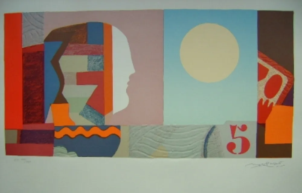 Litografía Papart - Noia a la luna