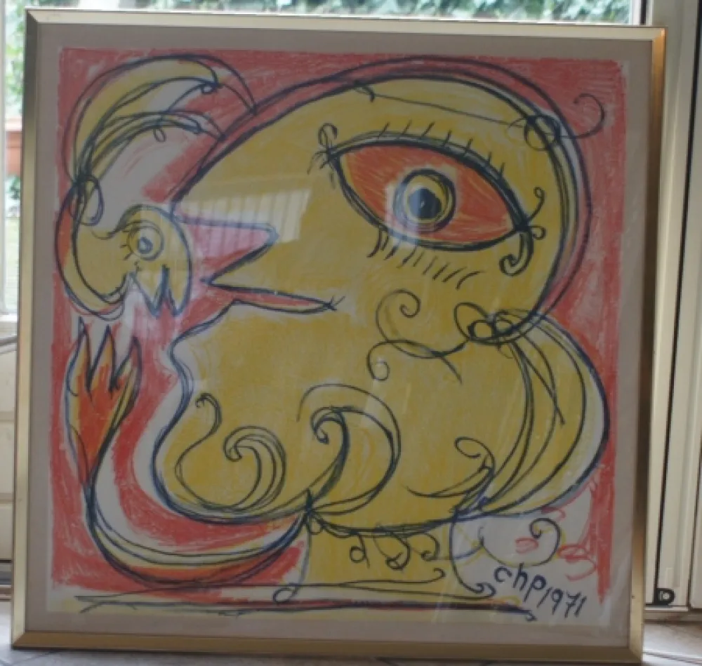 Litografía Pedersen - Woman and bird, reduced price!