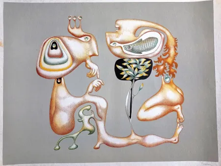 Litografía Pérahim - Jules Perahim, Surrealist Composition, 1970s