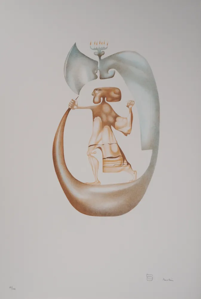 Litografía Pérahim - L'Alphabet Hébreu : Homme à la Menorah