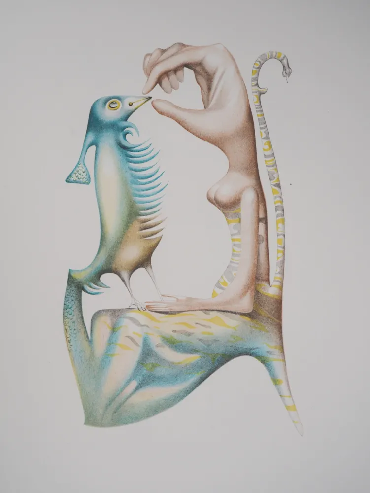 Litografía Pérahim - L'Alphabet Hébreu : Homme et oiseau