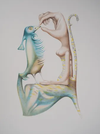 Litografía Pérahim - L'Alphabet Hébreu : Homme et oiseau