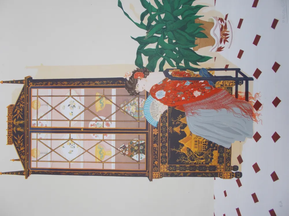 Litografía Pescalera - La femme à l'éventail