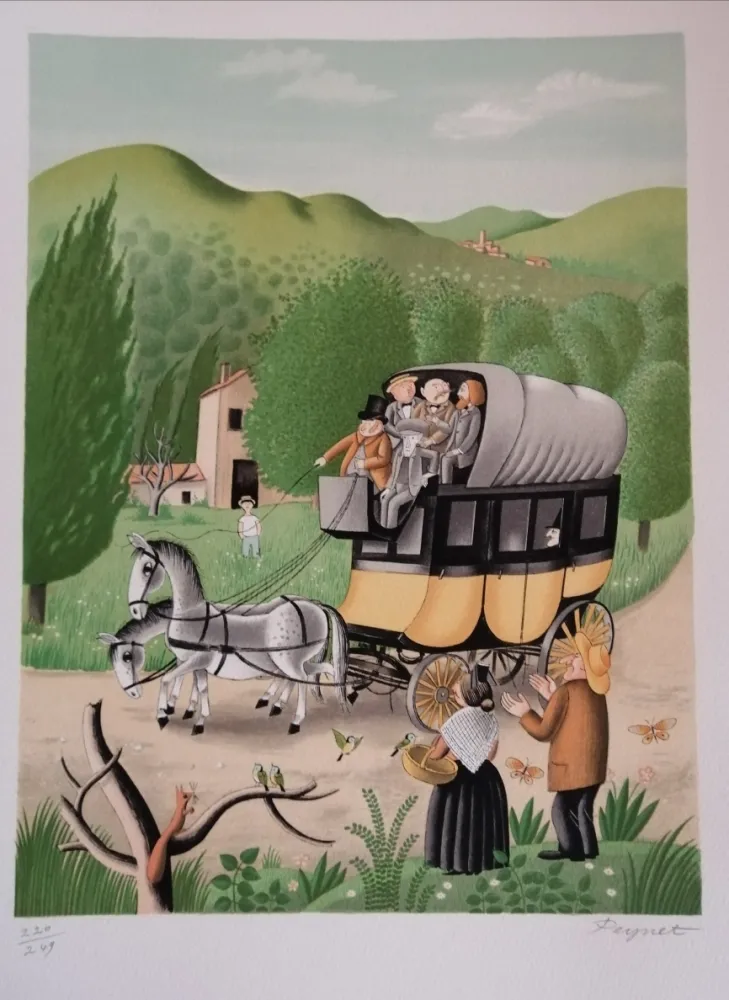 Litografía Peynet - La Diligence de Beaucaire