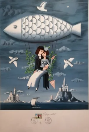 Litografía Peynet - La Saint Valentin - Le Poisson