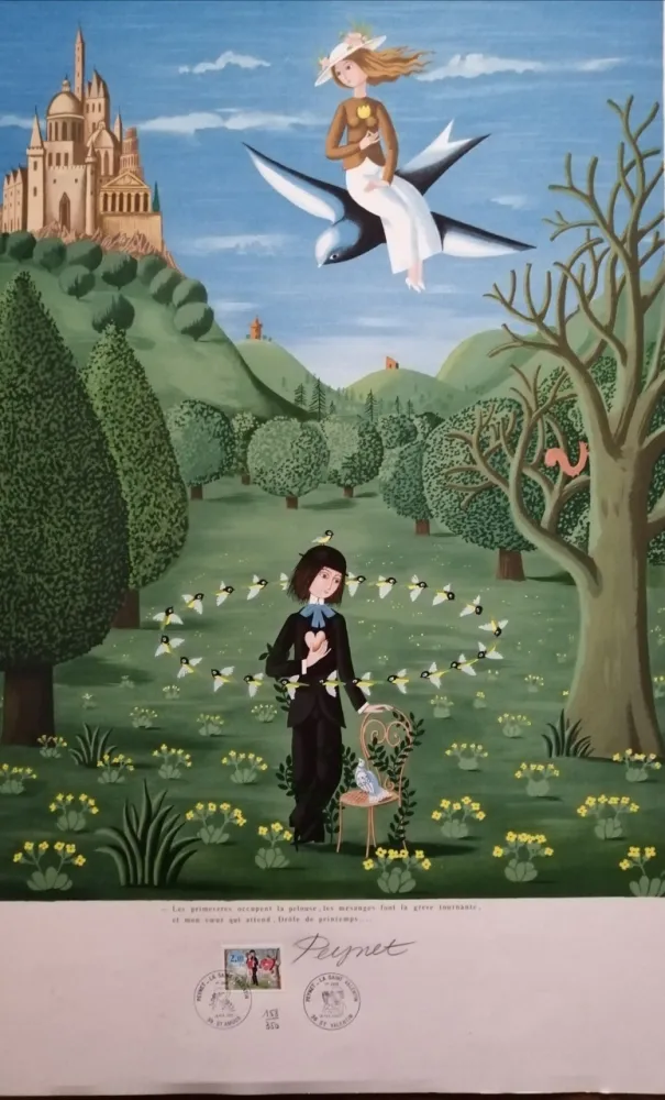 Litografía Peynet - La Saint Valentin - Les Primevères