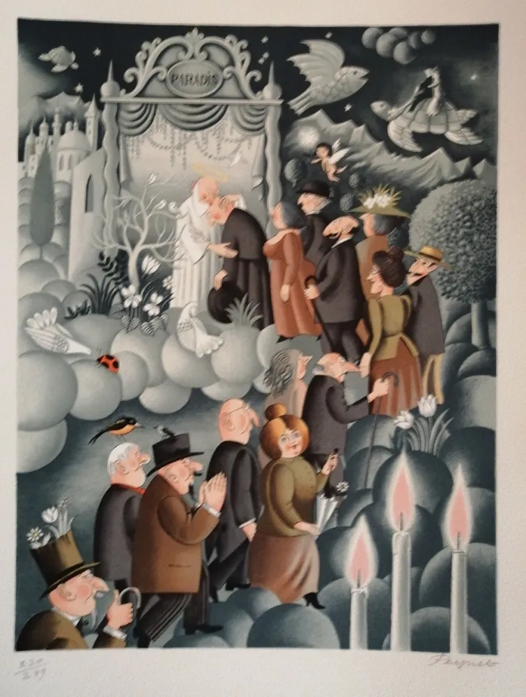 Litografía Peynet - Le Curé de Cucugnan