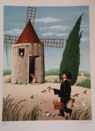 Litografía Peynet - Le Moulin de Daudet