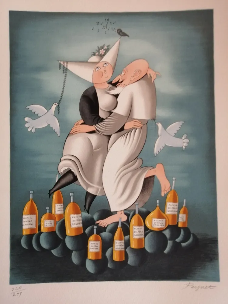 Litografía Peynet - L'élixir du Révérend Pére Gaucher