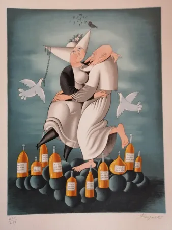 Litografía Peynet - L'élixir du Révérend Pére Gaucher