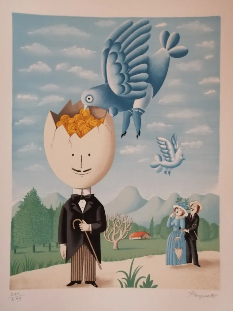 Litografía Peynet - L'Homme à la cervelle d'or