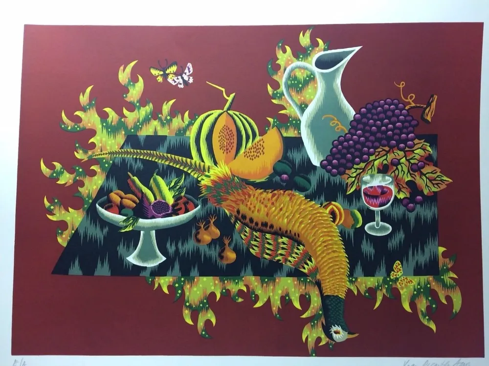 Litografía Picard Ledoux - Nature morte au faisan