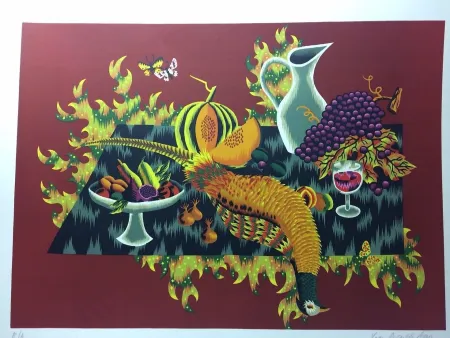 Litografía Picard Ledoux - Nature morte au faisan