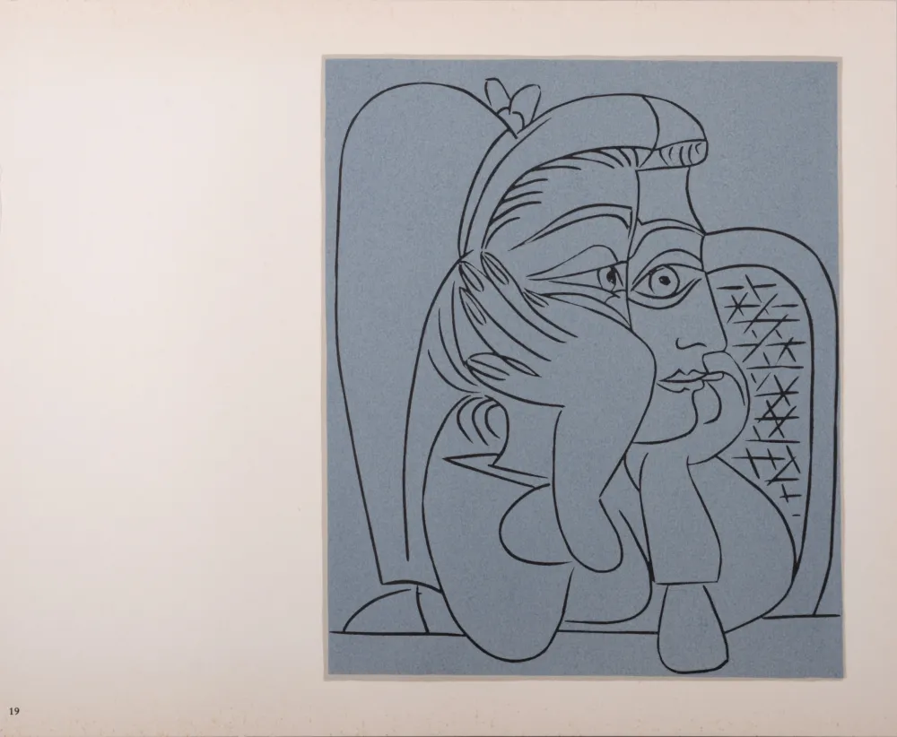 Linograbado Picasso (After) - Femme accoudée, 1962