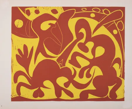 Linograbado Picasso (After) - Pique (rouge et jaune), 1962