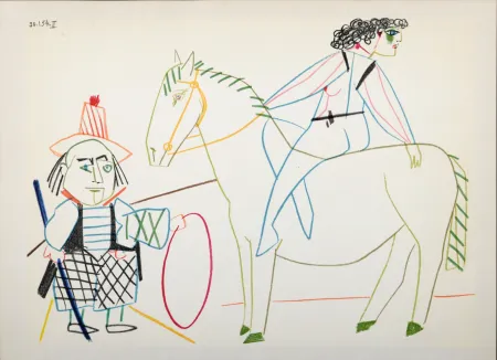 Litografía Picasso - Clown & Circus Rider, 1954