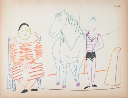 Litografía Picasso - Clown & Circus Rider, 1954
