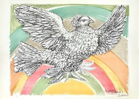 Litografía Picasso - Colombe volant