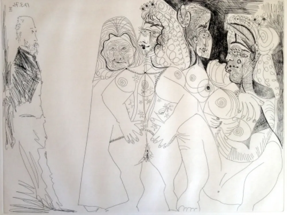 Grabado Picasso - DEGAS VIEWING THREE NUDES